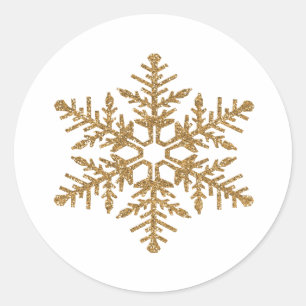Pegatina Redonda Snowflake, Purpurina de imitación de oro