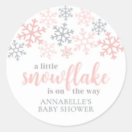 Pegatina Redonda Snowflake Winter Girl Baby Shower