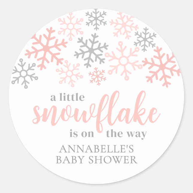 Pegatina Redonda Snowflake Winter Girl Baby Shower (Anverso)
