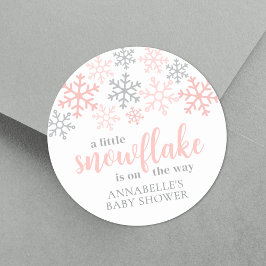 Pegatina Redonda Snowflake Winter Girl Baby Shower