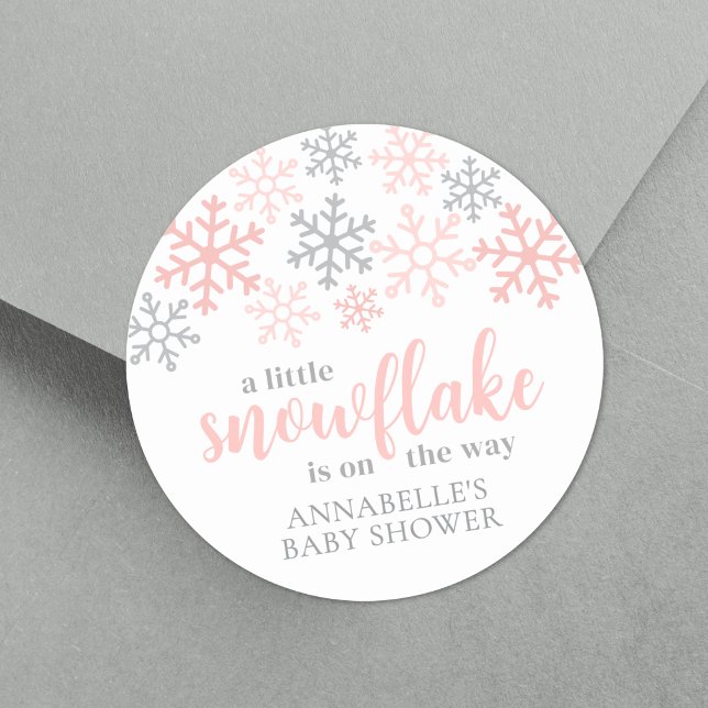 Pegatina Redonda Snowflake Winter Girl Baby Shower (Snowflake Winter Girl Baby Shower Classic Round Sticker)