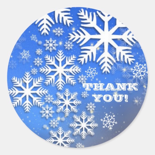 Pegatina Redonda Snowflakes and Stars Personalizado Text Gracias (Anverso)