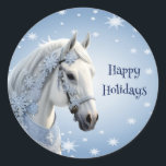 Pegatina Redonda Snowflakes Horse Holiday Christmas Sticker<br><div class="desc">Hermosos copos de nieve Horario Navidad Pegatina de Navidad</div>