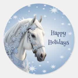 Pegatina Redonda Snowflakes Horse Holiday Christmas Sticker