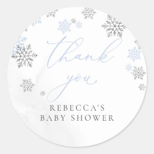 Pegatina Redonda Snowflakes Winter Boy Baby Shower Gracias