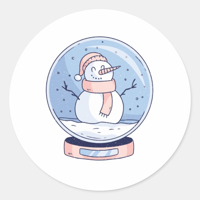 PEGATINA REDONDA SNOWGLOBE SNOWMAN (Anverso)
