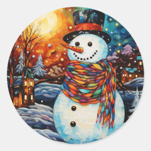 Pegatina Redonda Snowman