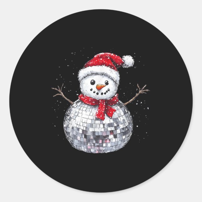 Pegatina Redonda Snowman Christmas Retro Santa Hat Disco Ball Match (Anverso)