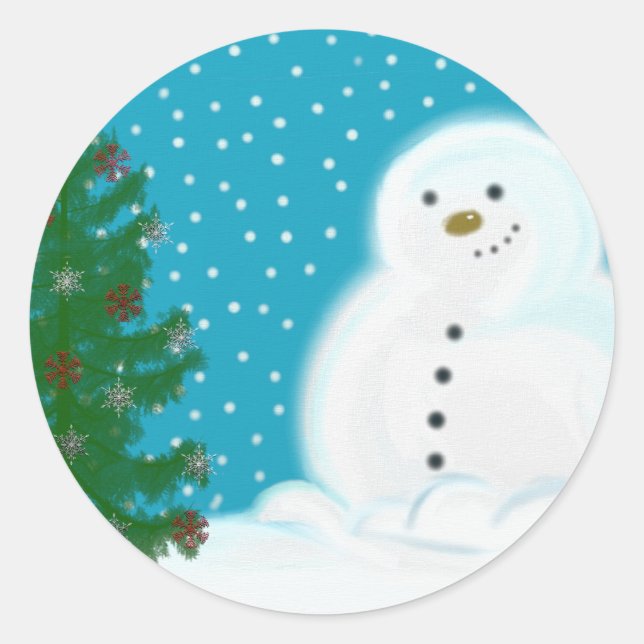 Pegatina Redonda Snowman Christmas Sticker (Anverso)