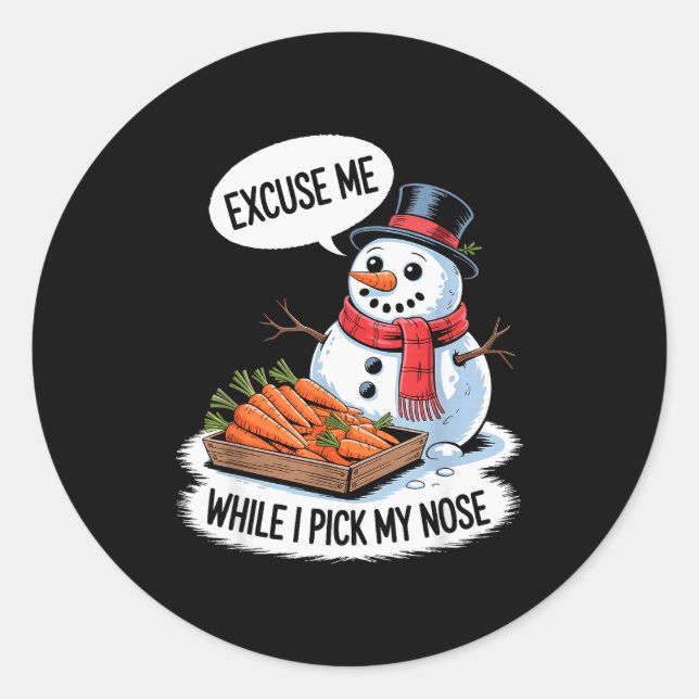 Pegatina Redonda Snowman Cking Nose. Funny Christmas Pun. Boys Men  (Anverso)