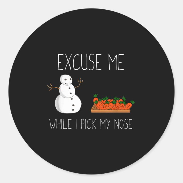 Pegatina Redonda Snowman Cking Nose. Funny Christmas Pun. Boys Men  (Anverso)