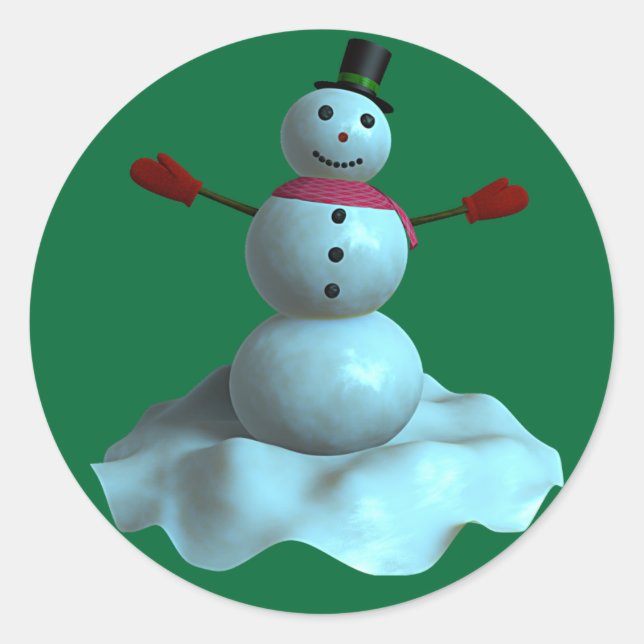Pegatina Redonda Snowman de 3D (Anverso)