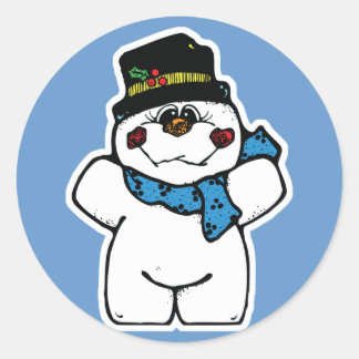 Pegatina Redonda snowman de helado feliz