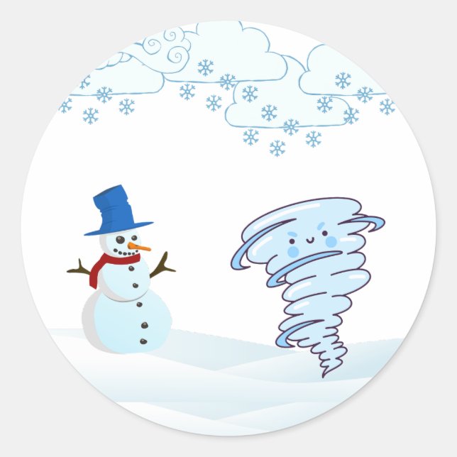 Pegatina Redonda Snowman de invierno y viento (Anverso)