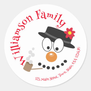 Pegatina Redonda Snowman Funny Face Cute Novedad Navidad