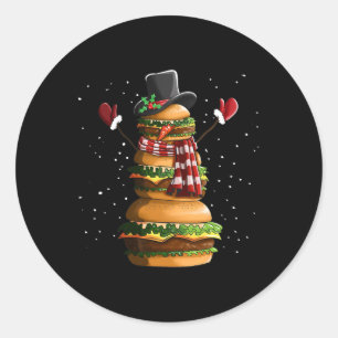 Pegatina Redonda Snowman Hecho De Burgers Cheeseburger Chr De Comid