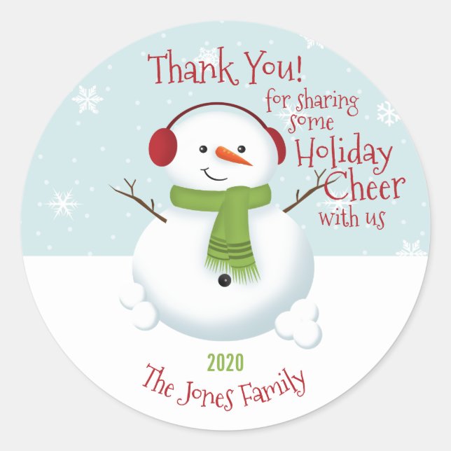 Pegatina Redonda Snowman Holiday Cheer (Anverso)