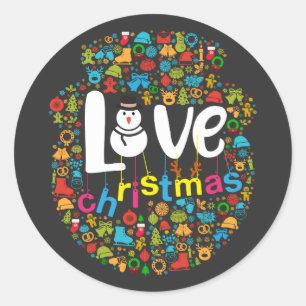 Pegatina Redonda Snowman Love Christmas Decorations