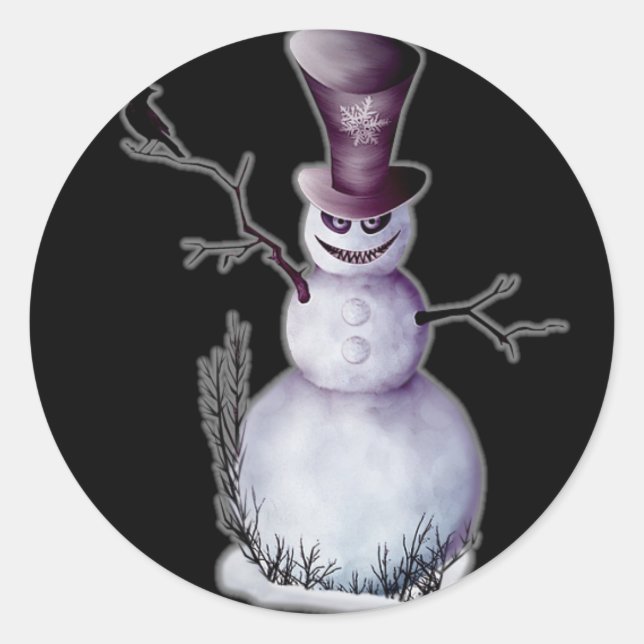 Pegatina Redonda snowman malvado (Anverso)