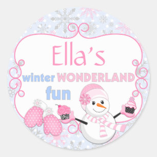 Pegatina Redonda Snowman Mittens Navidades de Winter Wonderland
