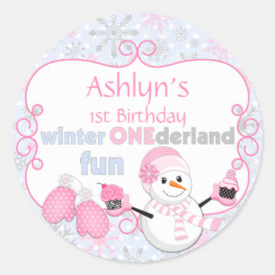 Pegatina Redonda Snowman Mittens, un inversor de un derland