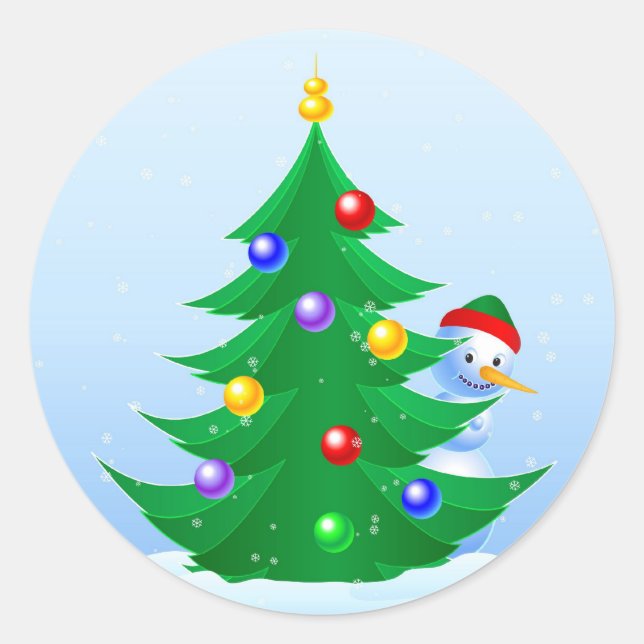 Pegatina Redonda Snowman Peeking (Anverso)