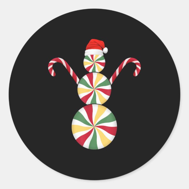 Pegatina Redonda Snowman Peppermint Candies Merry Christmas Pajamas (Anverso)