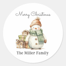 Pegatina Redonda Snowman personalizado y regalos de Navidad