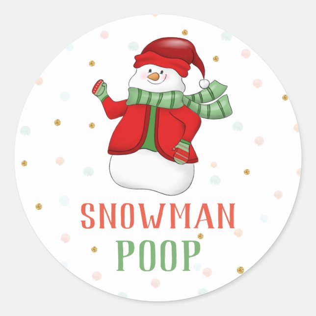 Pegatina Redonda Snowman Poop Sticker Navidad Party Favorece las et (Anverso)