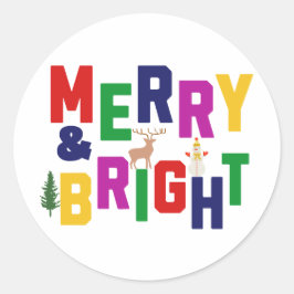 Pegatina Redonda Snowman, reno de pino blanco y brillante