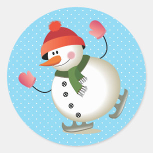 Pegatina Redonda Snowman Skate Glossy Pegatinas de 3 pulgadas (hoja