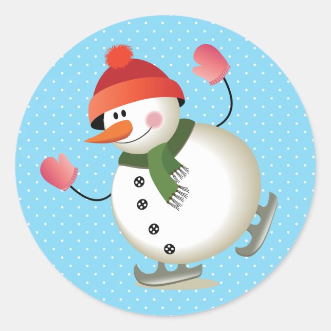 Pegatina Redonda Snowman Skate Glossy Pegatinas de 3 pulgadas (hoja (Anverso)