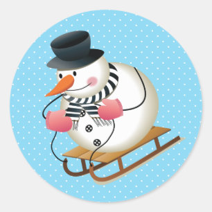 Pegatina Redonda Snowman Sled Glossy Pegatinas de 3 pulgadas (hoja