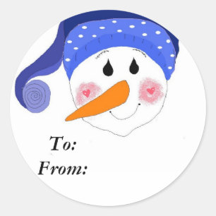 Pegatina Redonda Snowman sonriente