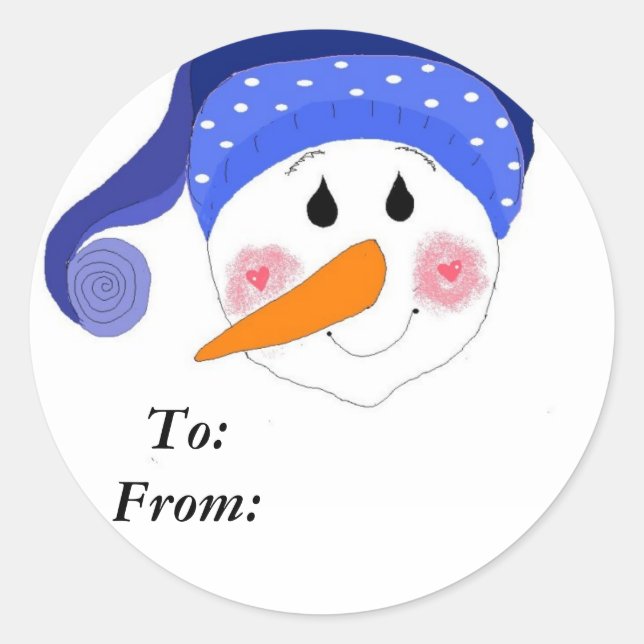 Pegatina Redonda Snowman sonriente (Anverso)