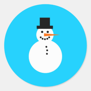 Pegatina Redonda Snowman sonriente en Navidades Sky Blue Winter