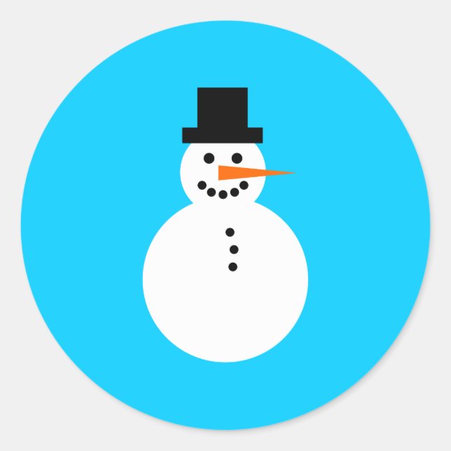 Pegatina Redonda Snowman sonriente en Navidades Sky Blue Winter (Anverso)