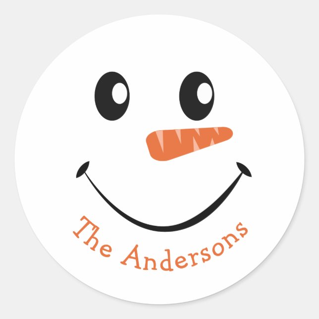 Pegatina Redonda Snowman sonriente personalizado (Anverso)
