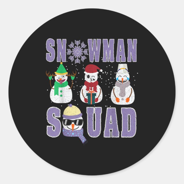 Pegatina Redonda Snowman Squad Funny Family Matching, Teacher And S (Anverso)