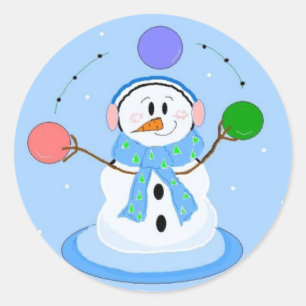 Pegatina Redonda Snowman, un deportista malhumorado