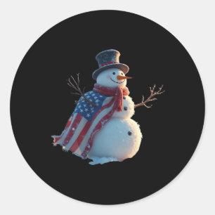 Pegatina Redonda Snowman Usa Patriot Celebración Graciosa De Snowma