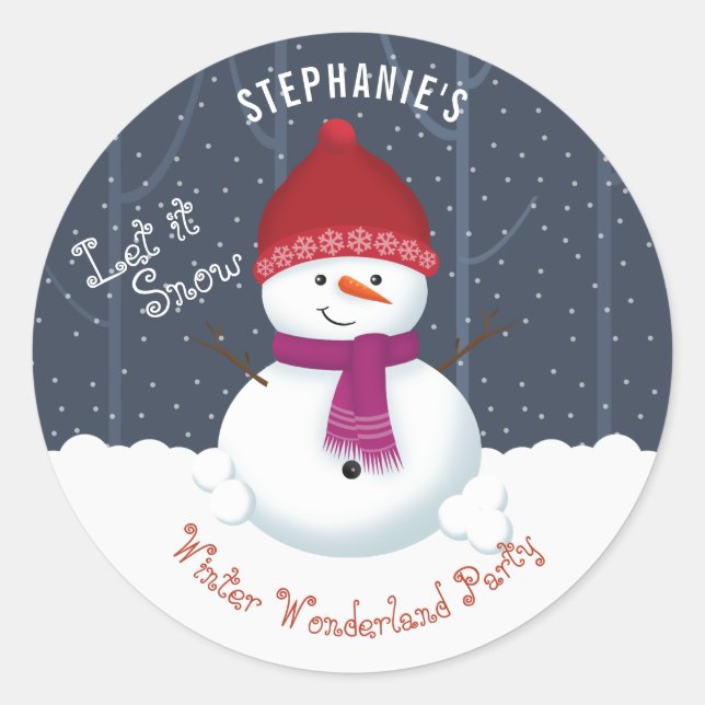Pegatina Redonda Snowman Winter Wonderland (Anverso)