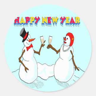 Pegatina Redonda Snowmen de Año Nuevo