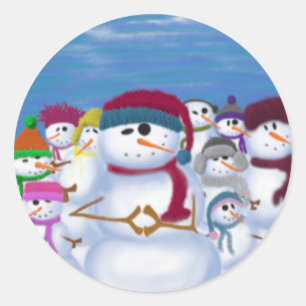 Pegatina Redonda Snowmen lindo y caprichoso