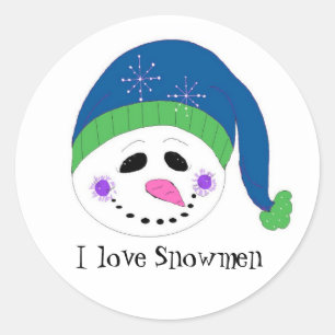Pegatina Redonda Snowmen sonriente