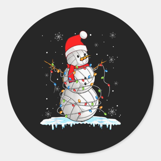 Pegatina Redonda Snowmies Santa Lights Christmas Snowman Volleyball (Anverso)