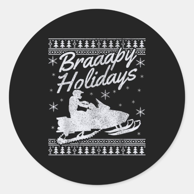 Pegatina Redonda Snowmobile Braapy Holidays Funny Braap Ugly Christ (Anverso)