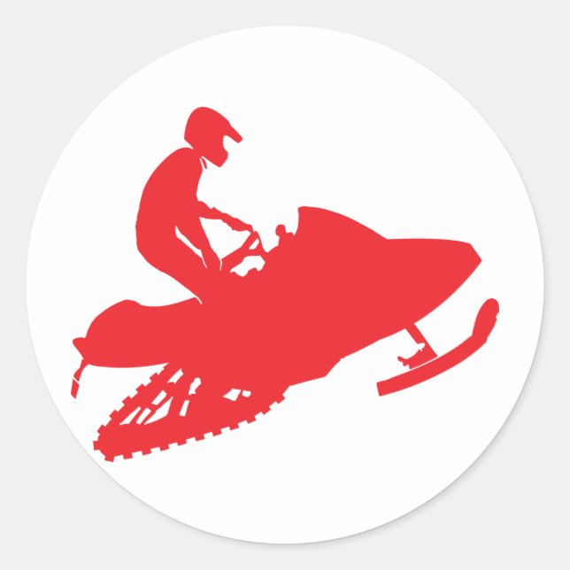 Pegatina Redonda Snowmobiler/Red Sled (Anverso)