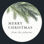 Pegatina Redonda Snowowly Pines Christmas Sticker<br><div class="desc">Snowy Pines Pegatina de Navidad,  Personalizable,  parte de una colección</div>