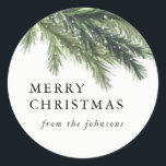 Pegatina Redonda Snowowly Pines Christmas Sticker<br><div class="desc">Snowy Pines Pegatina de Navidad,  Personalizable,  parte de una colección</div>